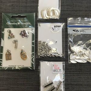 SILVER METAL ASSORTED HAMMER SQUARE, LEAVES,CLASPS